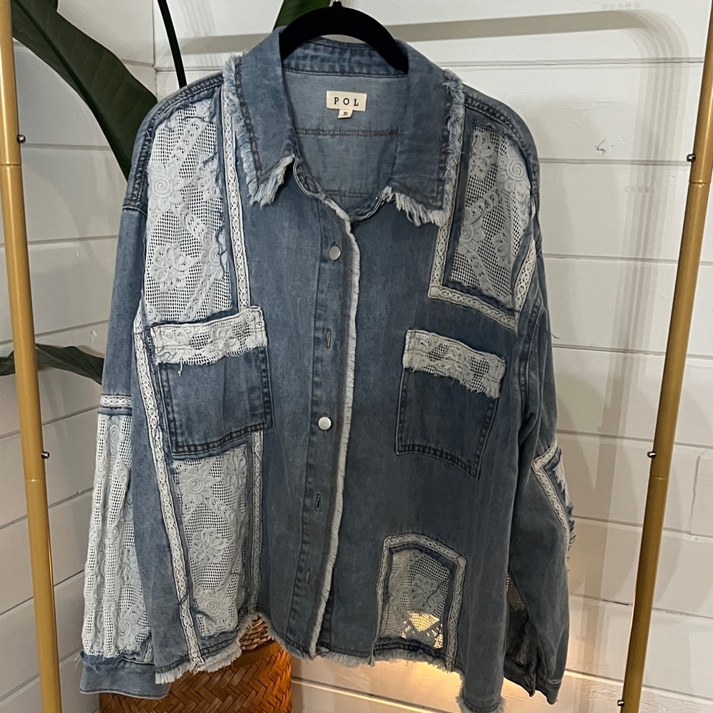 POL Blue Denim Jacket with White Lace